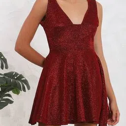 Shein Deep V Neck Sleeveless Shimmer Fit & Flare Dress-picture-42