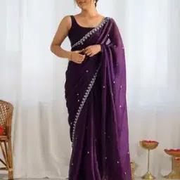 ri-wah Women Embroidered Design Sequins Paper Silk Saree -picture-36
