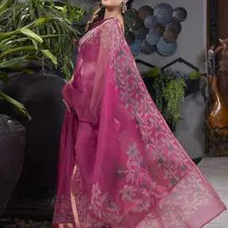 mirchi fashion Floral Printed Saree with Zari Border & Unstitched Blouse Piece-picture-13