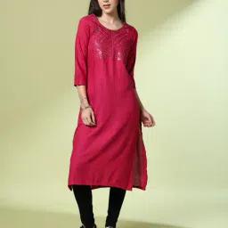 acai Women Embroidered Straight Kurta image 1