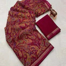 peachmode Women Kashmiri Paisley Printed Cotton Blend Saree             image 1