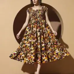 Women Printed Square-Neck Tiered Dress-image-49