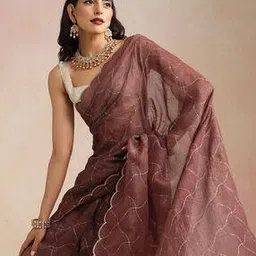 Women Embroidered Saree with Contrast Border-image-1