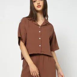 yousta Women Regular Fit Top with Lapel Collar image 1