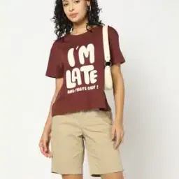 yousta Women I M Late Graphic Print Regular Fit Crew-Neck T-Shirt-picture-45
