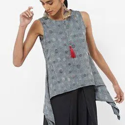 fusion Sleeveless Jacquard Top with Handkerchief Hemline-picture-26