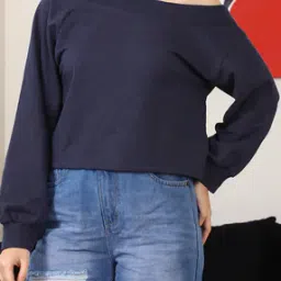 Shein Asymmetrical Neck Full Sleeve Short Sweatshirt-image-52
