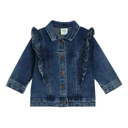 miniklub Girls Washed Denim Jacket with Ruffles Overlay image 1