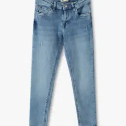 Girls Mid-Wash Distressed Slim Fit Jeans-image-86