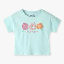 kg frendz Girls Floral Print Loose Fit Round-Neck T-Shirt-picture-24