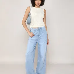 lee cooper Women Lightly Washed Wide-Leg Jeans image 1