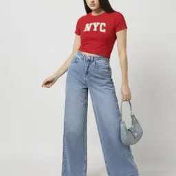 yousta Women Mid-Wash Wide-Leg Floor Sweeper Jeans-picture-17