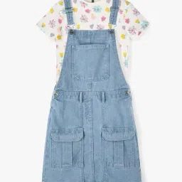 rio girls Girls Printed Regular Fit T-Shirt & Dungaree Set image 1