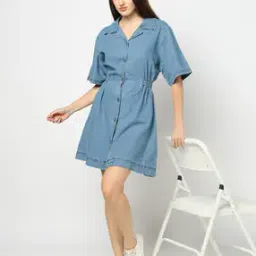 Women Cotton Shirt Dress-image-3