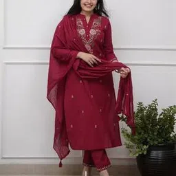 opive fashion hub Women Embroidered Straight Kurta Set with Dupatta -picture-50