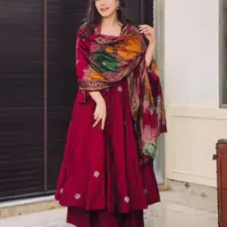 Women Embroidered Anarkali Kurta & Palazzos with Dupatta-image-49