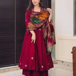 nyrika Women Embroidered Anarkali Kurta & Palazzos with Dupatta image 1