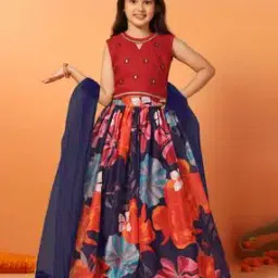 Girls Floral Print 3-Piece Lehenga Choli Set-image-12