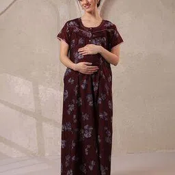 Women Floral Print Nightie with Short Sleeves-image-83