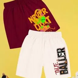 aoosh Boy Pack of 2 Typographic Print Regular Fit Shorts-picture-11