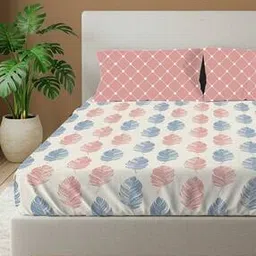 144 TC Leaf Print Double Size Bedsheet with Pillow Covers-image-14
