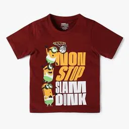 Boys Minions Print Regular Fit Round-Neck T-Shirt-image-0