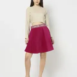 Women Embroidered Velvet Flared Skirt-image-58