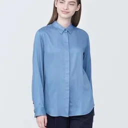 muji Rayon Blend Regular Collar Long Sleeve Blouse Shirt-picture-20