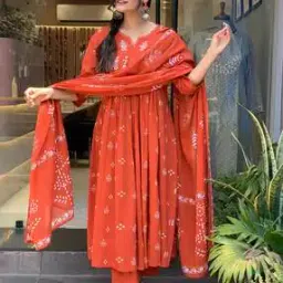 Women Floral Print Anarkali Kurta with Pants & Dupatta Set-image-26
