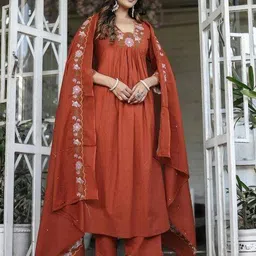 nyrika Women Embroidered Flared Kurta Suit Set image 1