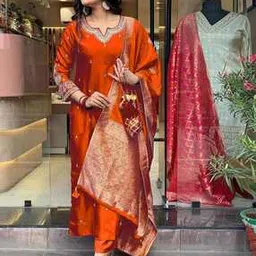 kissik Women Embroidered Straight Kurta with Pants & Dupatta-picture-25