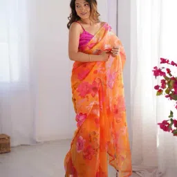 yf yipsy fashion Women Floral Print Saree with Unstitched Blouse Piece image 1