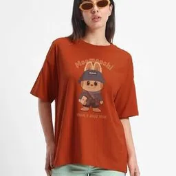 buda jeans co Women Typographic Print Oversized Fit Round-Neck T-Shirt-picture-42