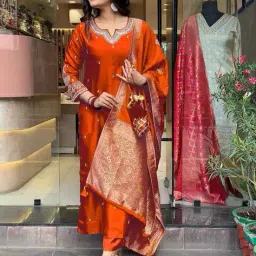 acai Women Embroidered Straight Kurta Suit Set  image 1