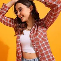 jinal & jinal Women Checked Regular Fit Shirt-picture-12