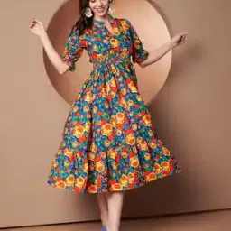 zwerlon x ag Women Floral Print Tiered Dress with Mandarin Collar-picture-39