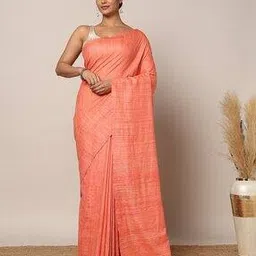 indie picks Hand-Dyed Handloom Ghicha Tussar Plain Saree -picture-28