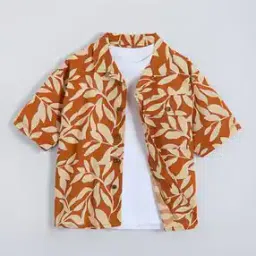 Boys Leaf Print Oversized Fit Spread-Collar Shirt-image-41