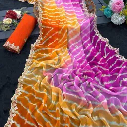 nyrika Leheriya Print Saree with Running Blouse Piece image 1