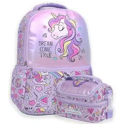 Girls Unicorn Print Backpack with Lunch Bag-image-1