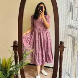 nyrika Women Floral Print Tiered Dress with Short Sleeves -picture-15