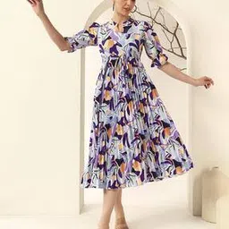 zwerlon x ag Women Printed Pleated A-Line Dress-picture-16