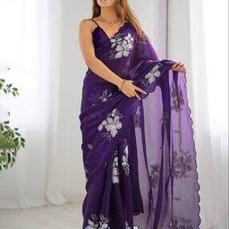 indie picks Heavy Silver Embroidery Work Jimmy Choo Silk Saree -picture-8