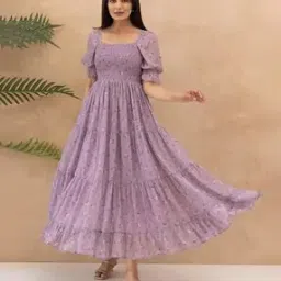 Women Floral Print Shirred Tiered Dress-image-92