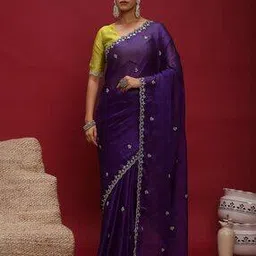 Women Embroidered Saree with Cutout Border-image-13
