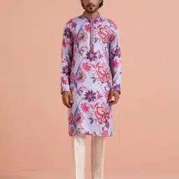 kisah Men Floral Print Regular Fit Long Kurta with Mandarin Collar -picture-22
