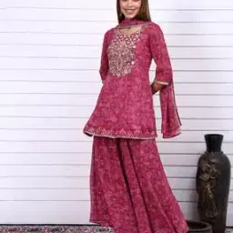 aurelia Women Bandhni Print A-Line Kurta with Sharara & Dupatta-picture-36