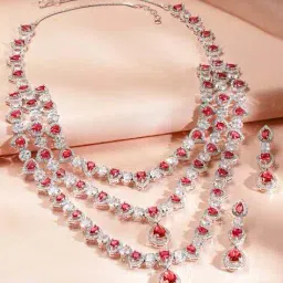 rubans Women Rhodium-Plated Multi-Stranded Necklace & Earrings Set image 1