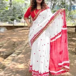 ri-wah Women Ethnic Motif Design Lace work Cotton Solid Saree Traditional Saree-picture-10