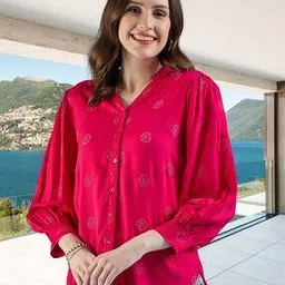 Women Regular Fit Shirt with Mandarin Collar-image-55